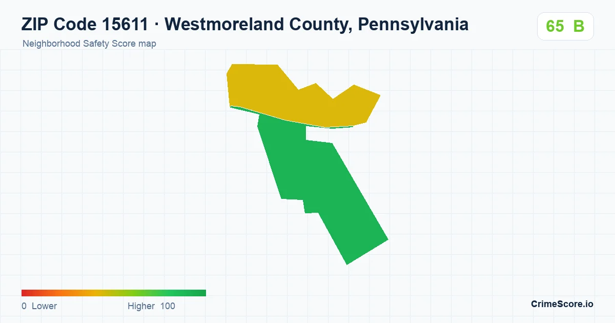 ZIP Code 15611 in Westmoreland County, Pennsylvania neighborhood Safety Score map