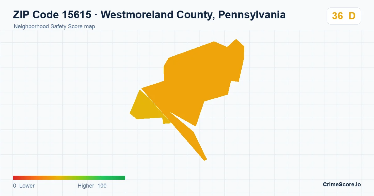 ZIP Code 15615 in Westmoreland County, Pennsylvania neighborhood Safety Score map