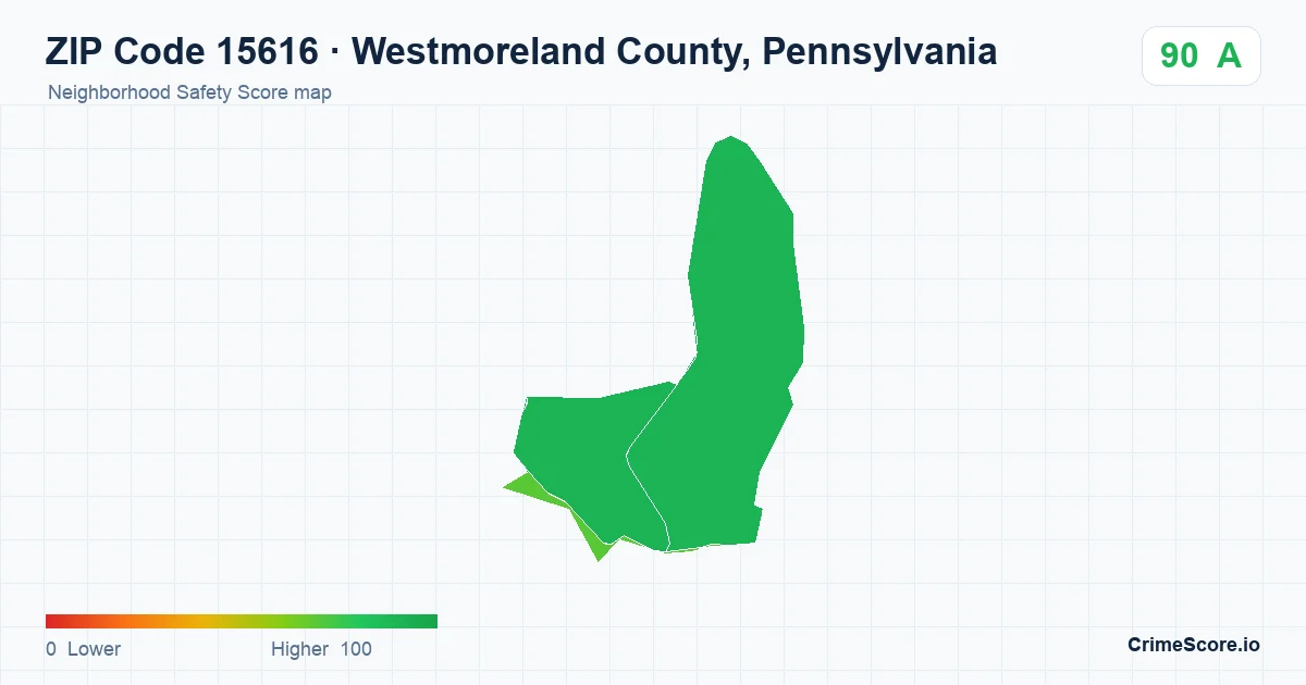 ZIP Code 15616 in Westmoreland County, Pennsylvania neighborhood Safety Score map