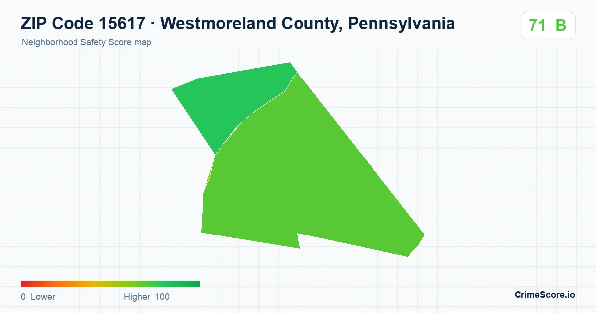 ZIP Code 15617 in Westmoreland County, Pennsylvania neighborhood Safety Score map