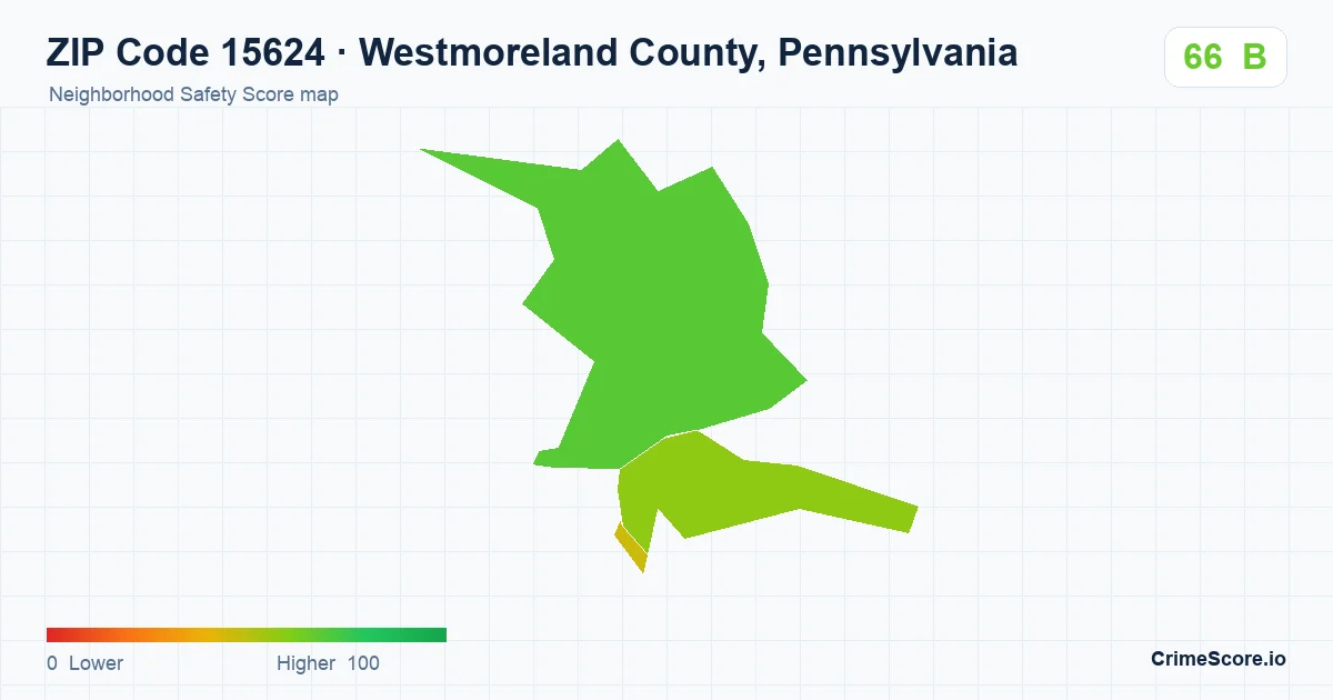 ZIP Code 15624 in Westmoreland County, Pennsylvania neighborhood Safety Score map