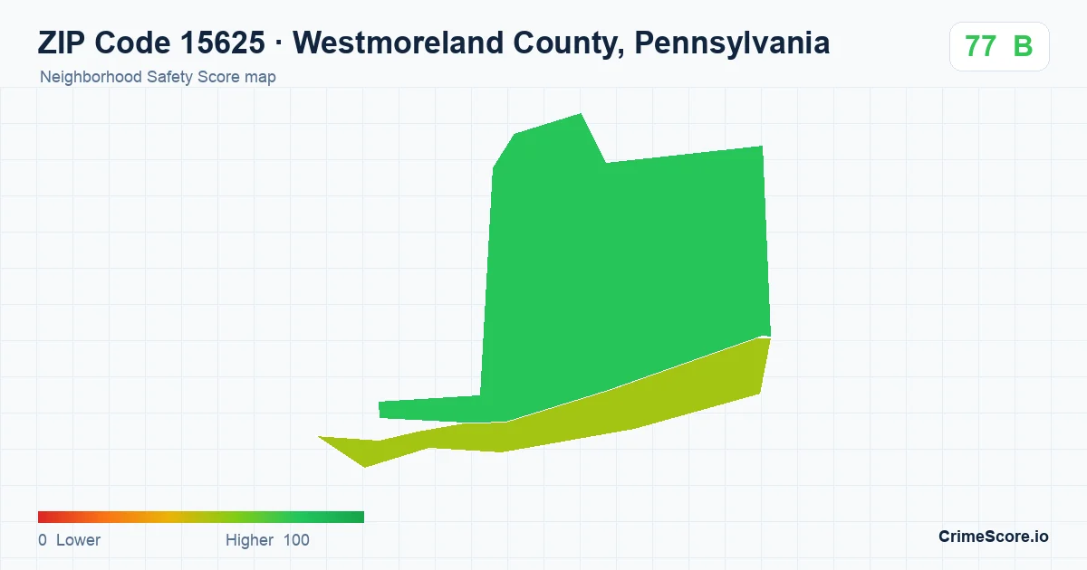 ZIP Code 15625 in Westmoreland County, Pennsylvania neighborhood Safety Score map