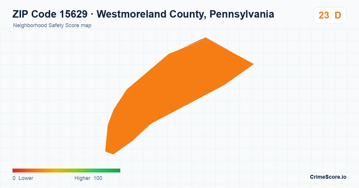 ZIP Code 15629 in Westmoreland County, Pennsylvania neighborhood Safety Score map