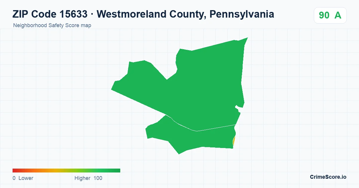 ZIP Code 15633 in Westmoreland County, Pennsylvania neighborhood Safety Score map
