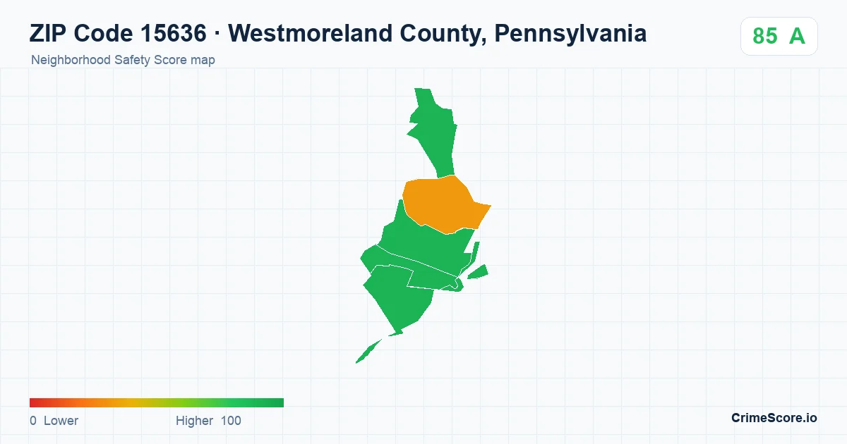 ZIP Code 15636 in Westmoreland County, Pennsylvania neighborhood Safety Score map