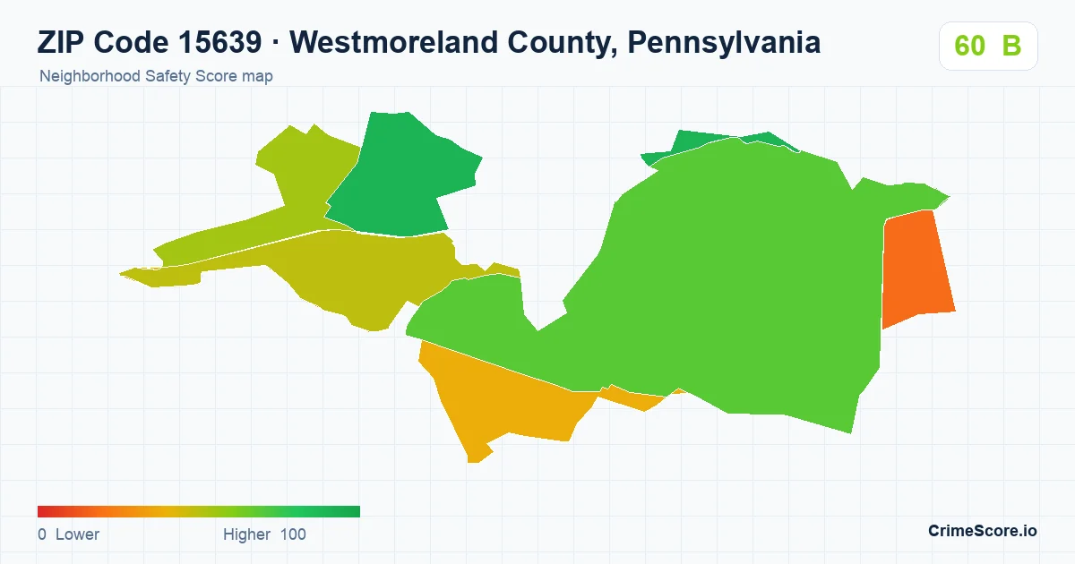 ZIP Code 15639 in Westmoreland County, Pennsylvania neighborhood Safety Score map