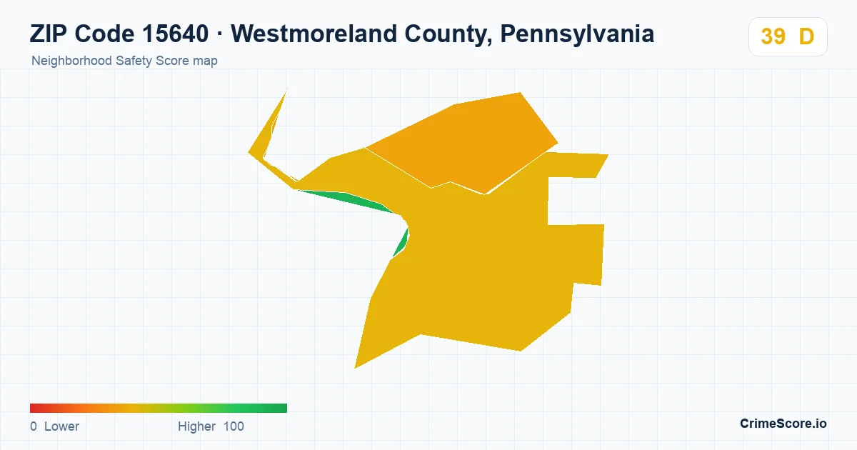 ZIP Code 15640 in Westmoreland County, Pennsylvania neighborhood Safety Score map
