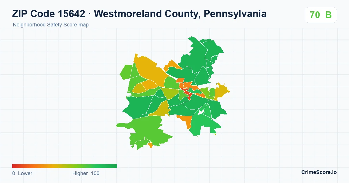 ZIP Code 15642 in Westmoreland County, Pennsylvania neighborhood Safety Score map