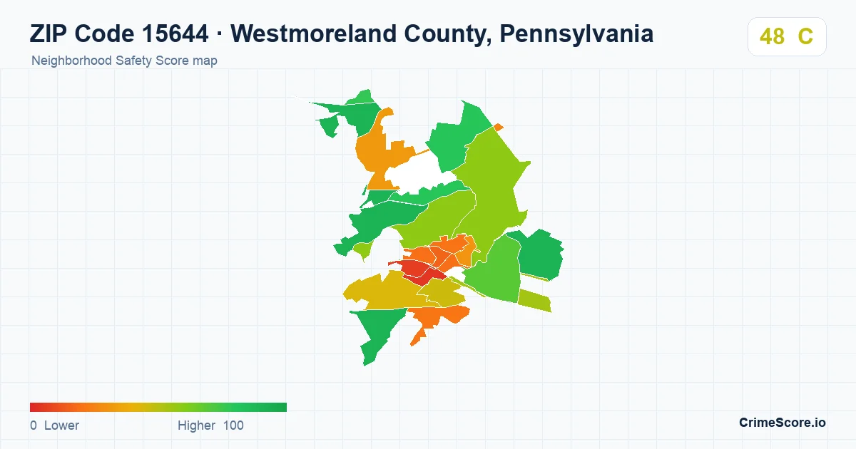 ZIP Code 15644 in Westmoreland County, Pennsylvania neighborhood Safety Score map
