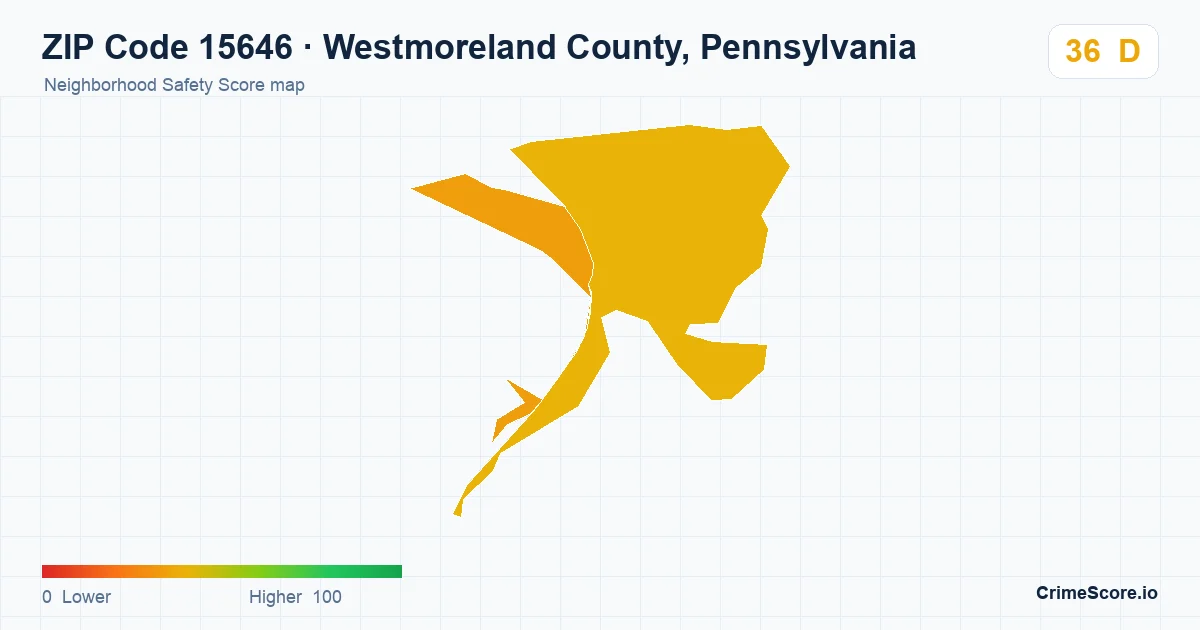 ZIP Code 15646 in Westmoreland County, Pennsylvania neighborhood Safety Score map