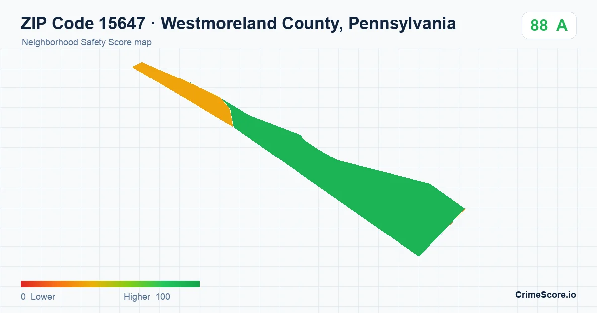 ZIP Code 15647 in Westmoreland County, Pennsylvania neighborhood Safety Score map