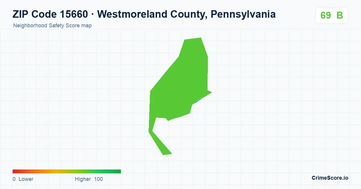 ZIP Code 15660 in Westmoreland County, Pennsylvania neighborhood Safety Score map