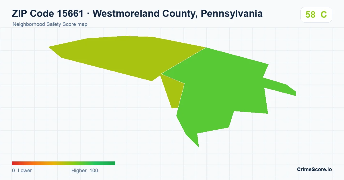 ZIP Code 15661 in Westmoreland County, Pennsylvania neighborhood Safety Score map