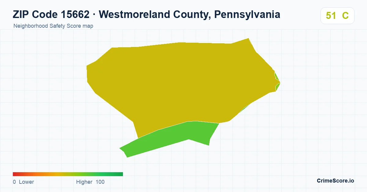 ZIP Code 15662 in Westmoreland County, Pennsylvania neighborhood Safety Score map