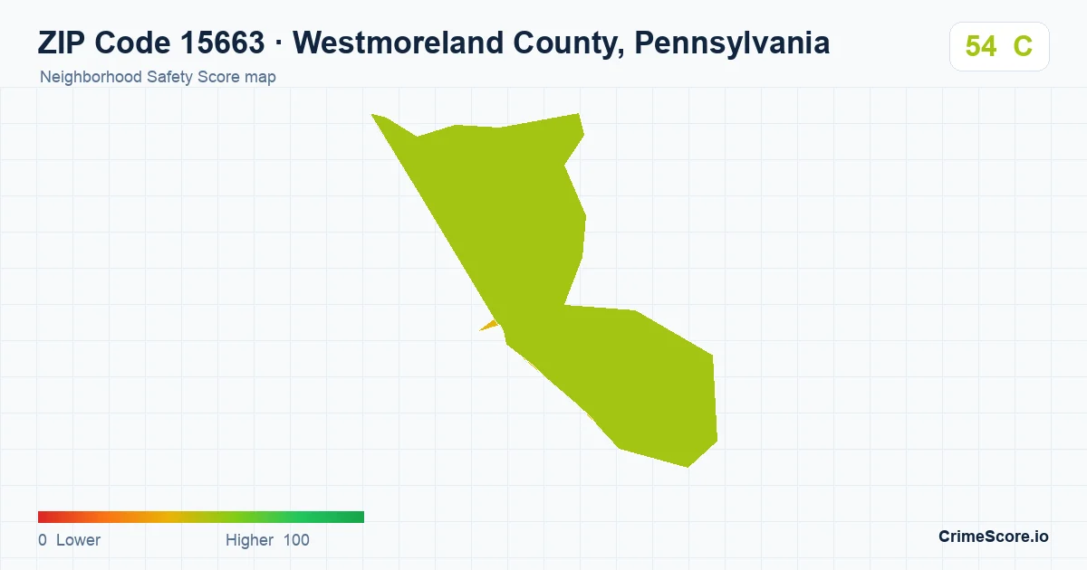 ZIP Code 15663 in Westmoreland County, Pennsylvania neighborhood Safety Score map