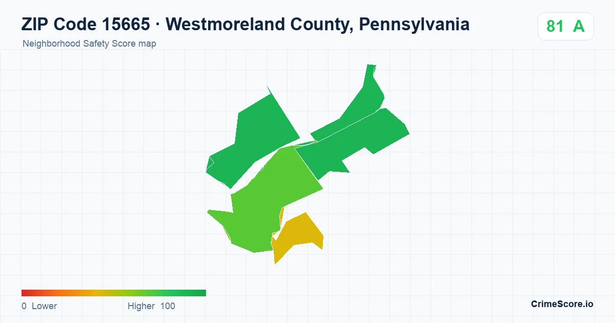 ZIP Code 15665 in Westmoreland County, Pennsylvania neighborhood Safety Score map