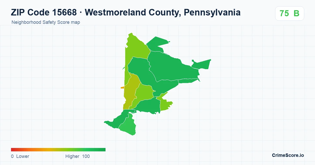 ZIP Code 15668 in Westmoreland County, Pennsylvania neighborhood Safety Score map
