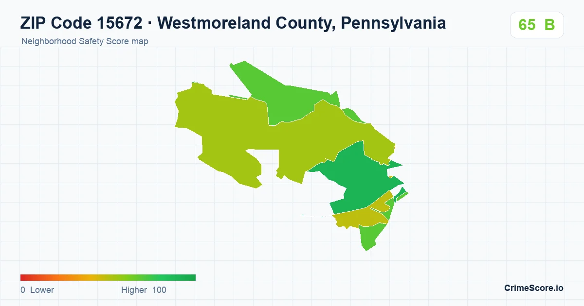 ZIP Code 15672 in Westmoreland County, Pennsylvania neighborhood Safety Score map