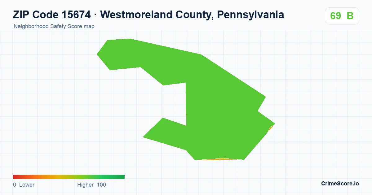 ZIP Code 15674 in Westmoreland County, Pennsylvania neighborhood Safety Score map