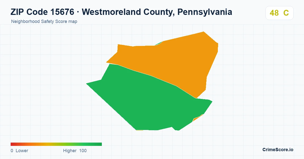 ZIP Code 15676 in Westmoreland County, Pennsylvania neighborhood Safety Score map