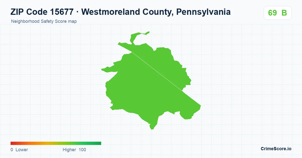 ZIP Code 15677 in Westmoreland County, Pennsylvania neighborhood Safety Score map