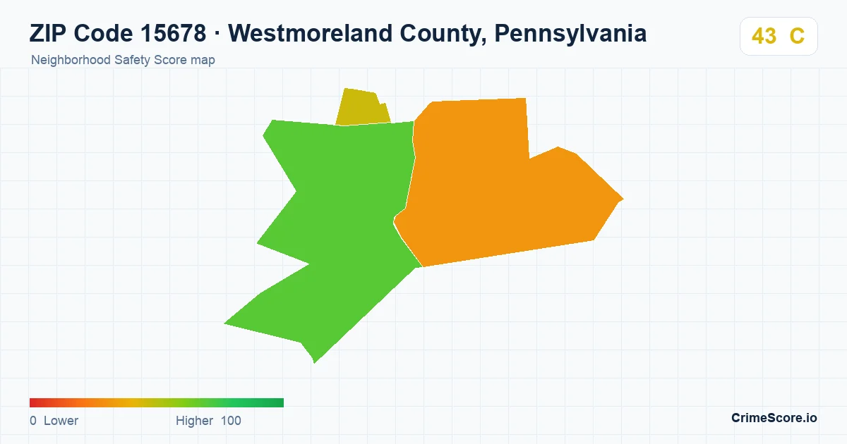 ZIP Code 15678 in Westmoreland County, Pennsylvania neighborhood Safety Score map