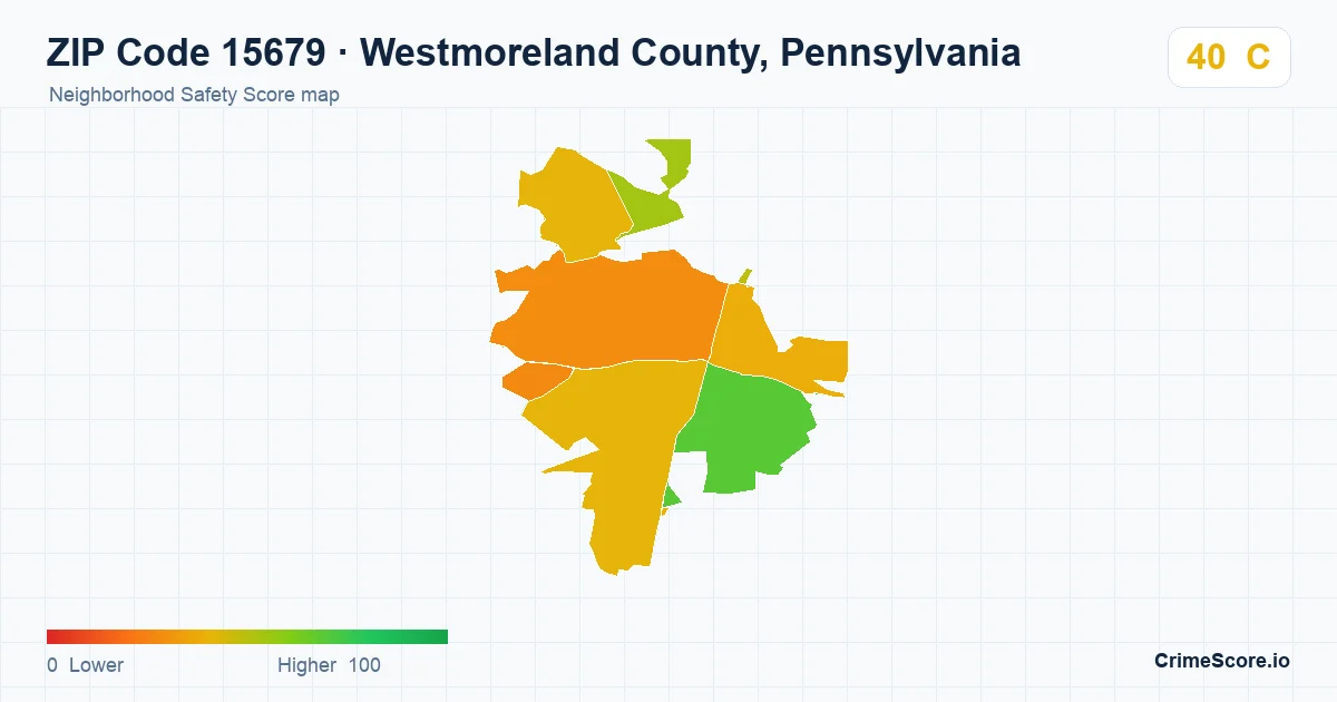 ZIP Code 15679 in Westmoreland County, Pennsylvania neighborhood Safety Score map