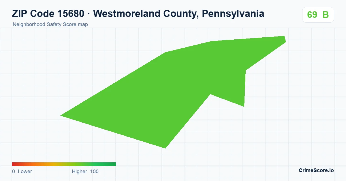 ZIP Code 15680 in Westmoreland County, Pennsylvania neighborhood Safety Score map