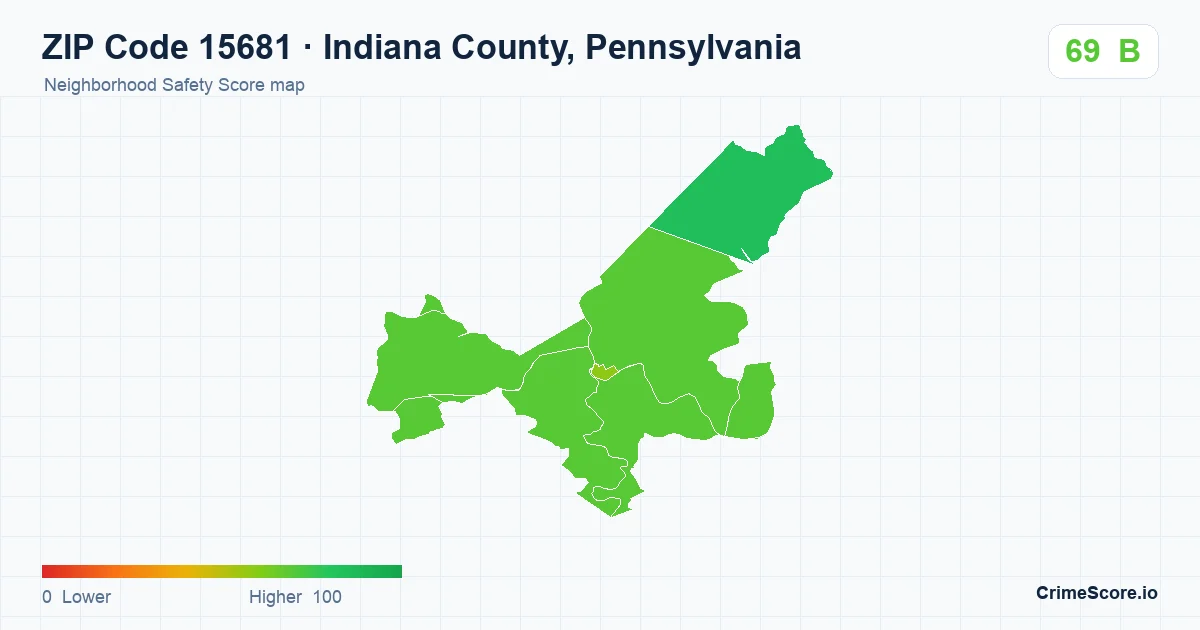 ZIP Code 15681 in Indiana County, Pennsylvania neighborhood Safety Score map