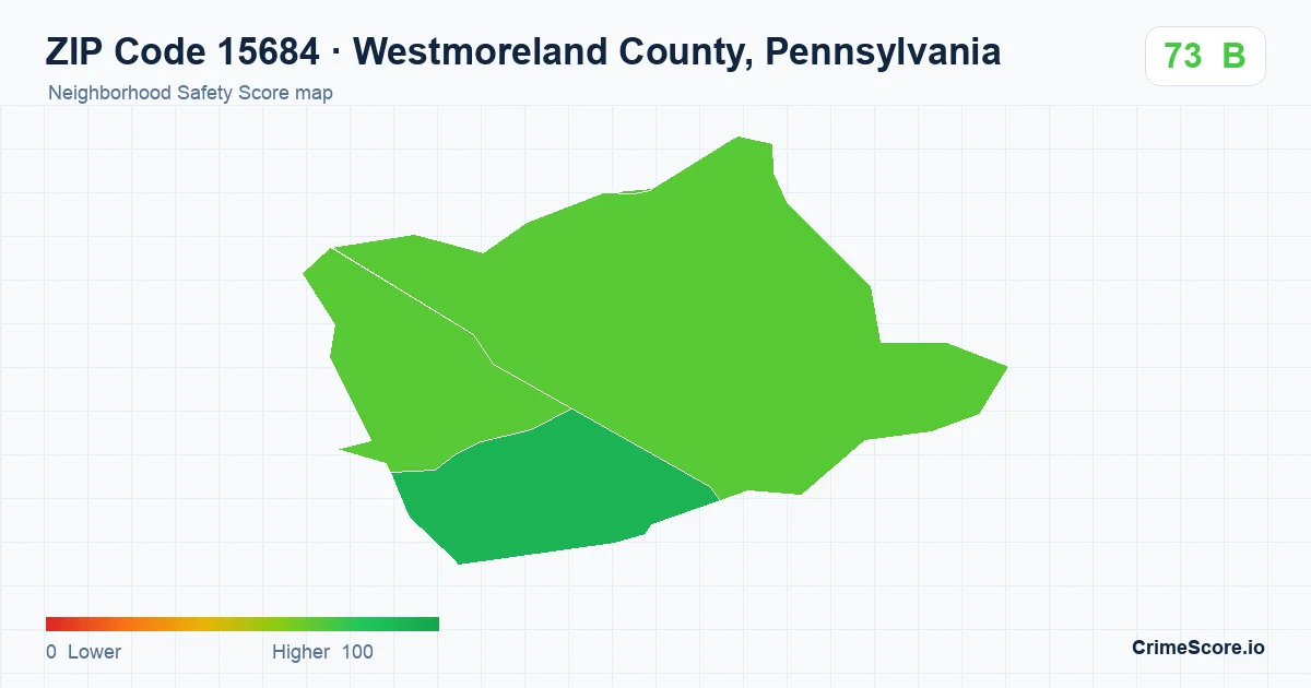 ZIP Code 15684 in Westmoreland County, Pennsylvania neighborhood Safety Score map
