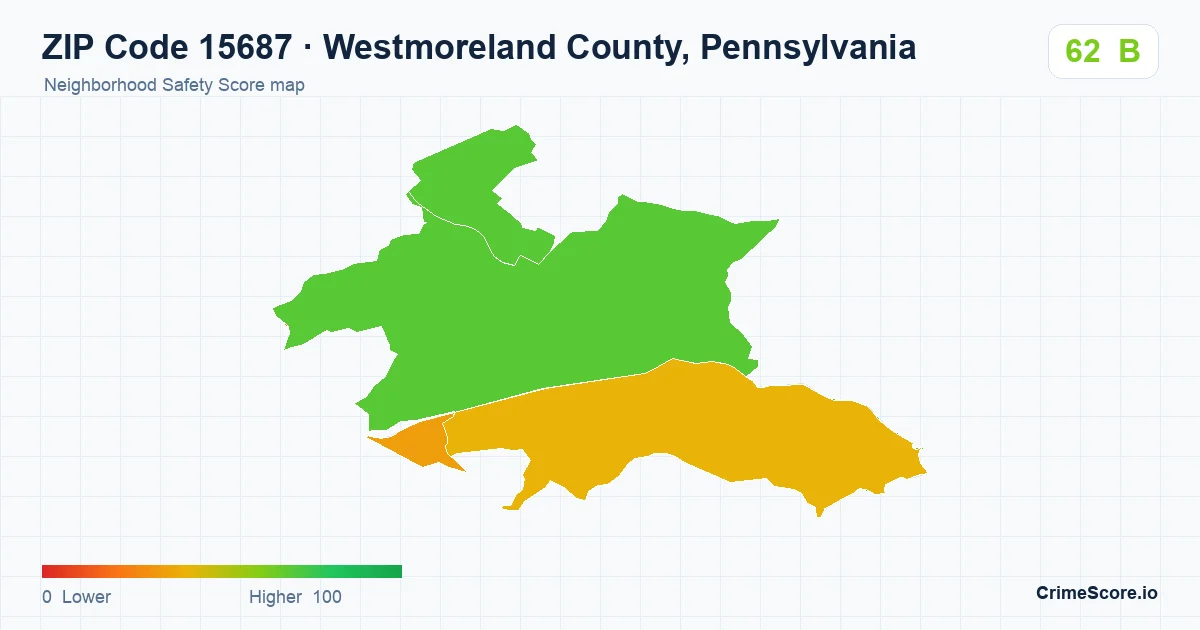 ZIP Code 15687 in Westmoreland County, Pennsylvania neighborhood Safety Score map