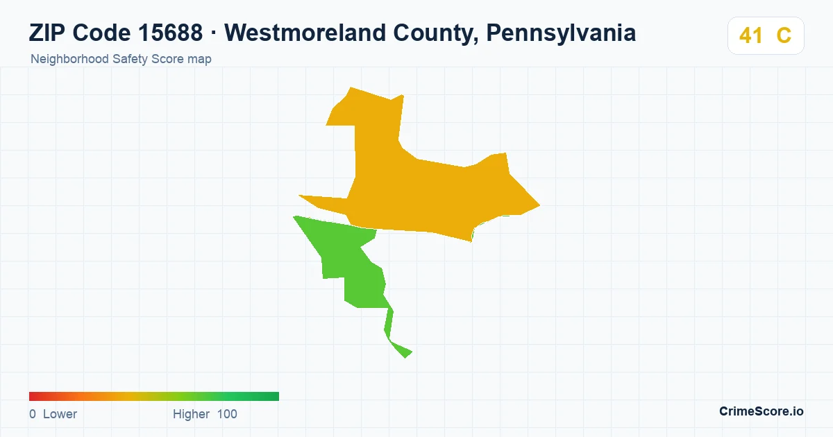 ZIP Code 15688 in Westmoreland County, Pennsylvania neighborhood Safety Score map
