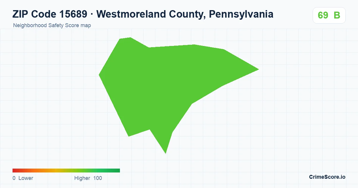 ZIP Code 15689 in Westmoreland County, Pennsylvania neighborhood Safety Score map
