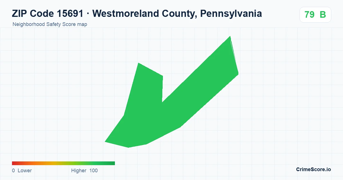 ZIP Code 15691 in Westmoreland County, Pennsylvania neighborhood Safety Score map