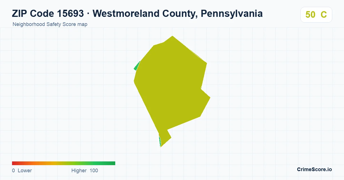 ZIP Code 15693 in Westmoreland County, Pennsylvania neighborhood Safety Score map