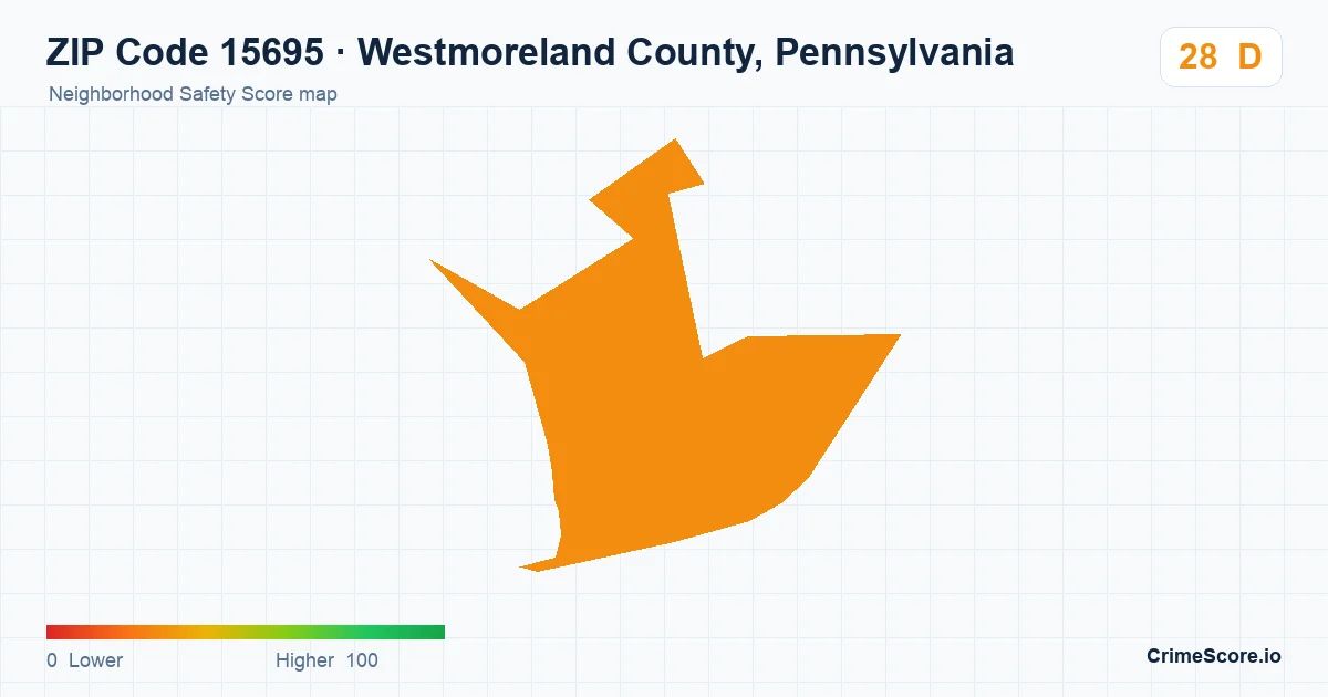 ZIP Code 15695 in Westmoreland County, Pennsylvania neighborhood Safety Score map