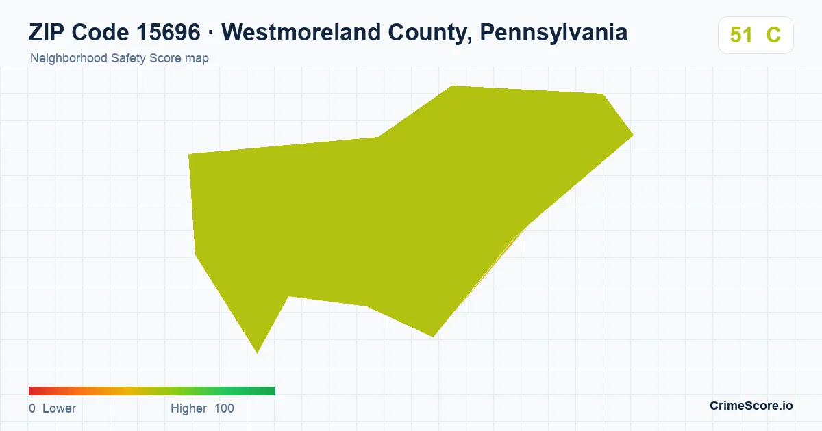 ZIP Code 15696 in Westmoreland County, Pennsylvania neighborhood Safety Score map