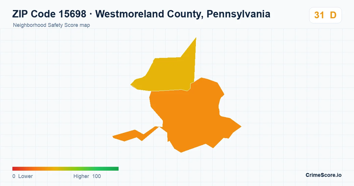 ZIP Code 15698 in Westmoreland County, Pennsylvania neighborhood Safety Score map