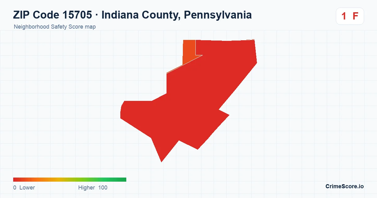 ZIP Code 15705 in Indiana County, Pennsylvania neighborhood Safety Score map