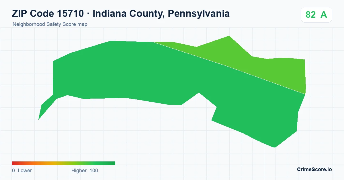 ZIP Code 15710 in Indiana County, Pennsylvania neighborhood Safety Score map