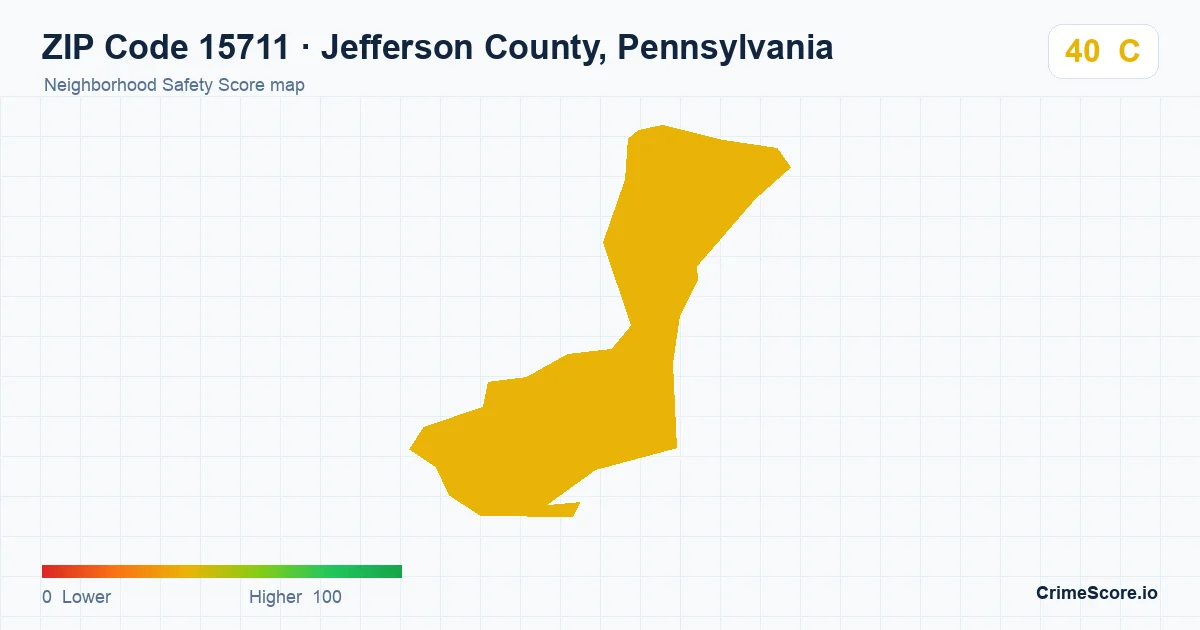 ZIP Code 15711 in Jefferson County, Pennsylvania neighborhood Safety Score map