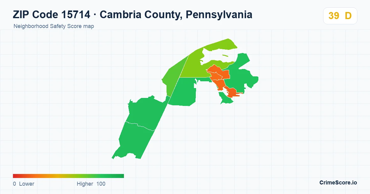 ZIP Code 15714 in Cambria County, Pennsylvania neighborhood Safety Score map