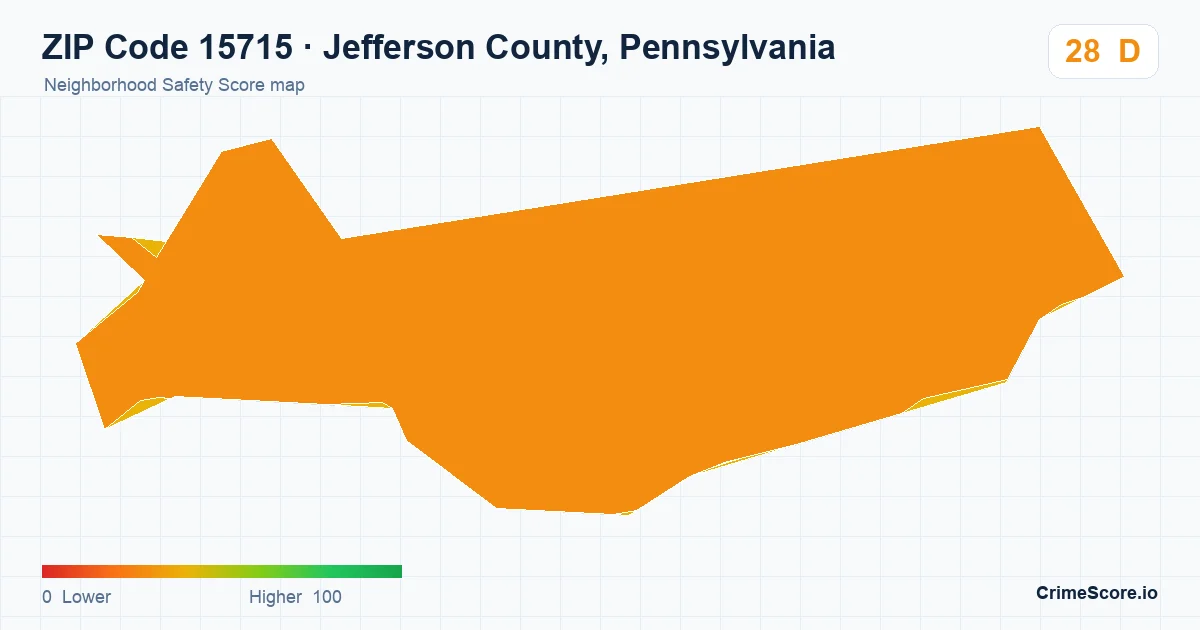 ZIP Code 15715 in Jefferson County, Pennsylvania neighborhood Safety Score map