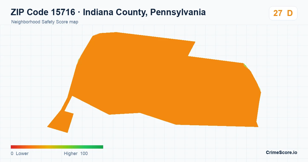 ZIP Code 15716 in Indiana County, Pennsylvania neighborhood Safety Score map