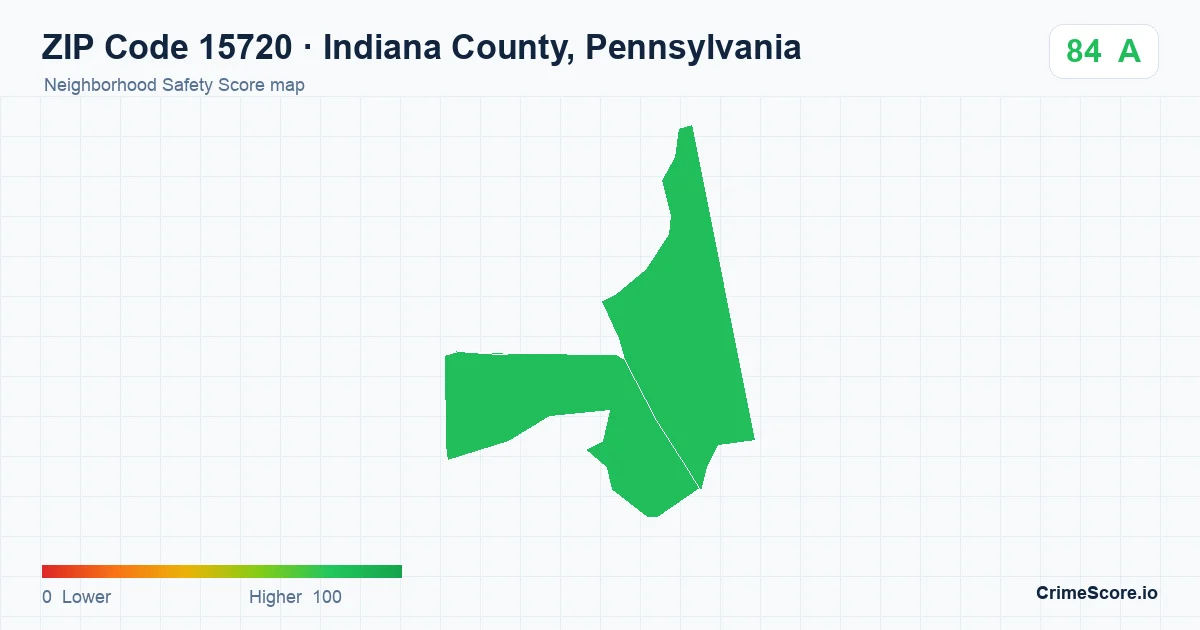 ZIP Code 15720 in Indiana County, Pennsylvania neighborhood Safety Score map