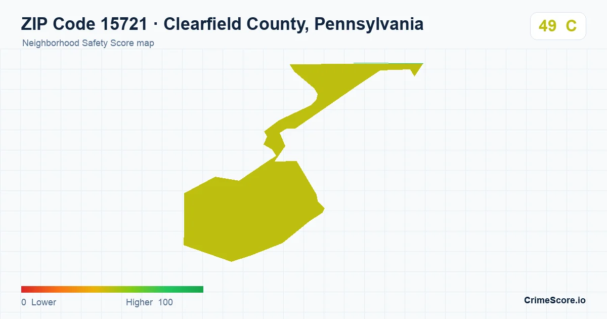 ZIP Code 15721 in Clearfield County, Pennsylvania neighborhood Safety Score map
