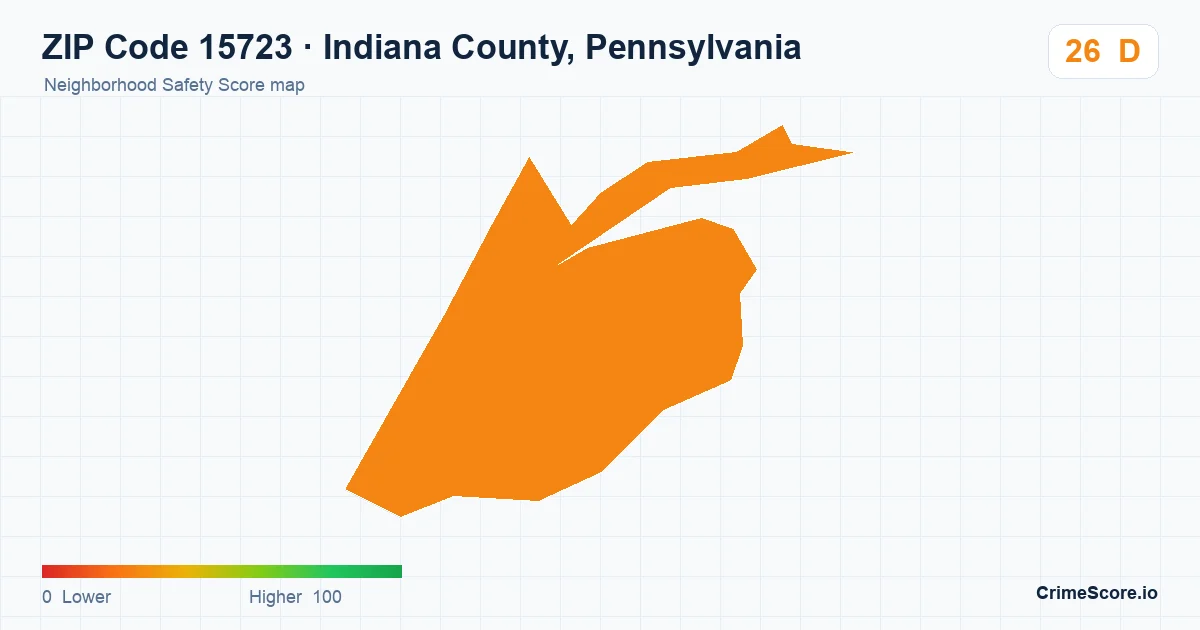ZIP Code 15723 in Indiana County, Pennsylvania neighborhood Safety Score map