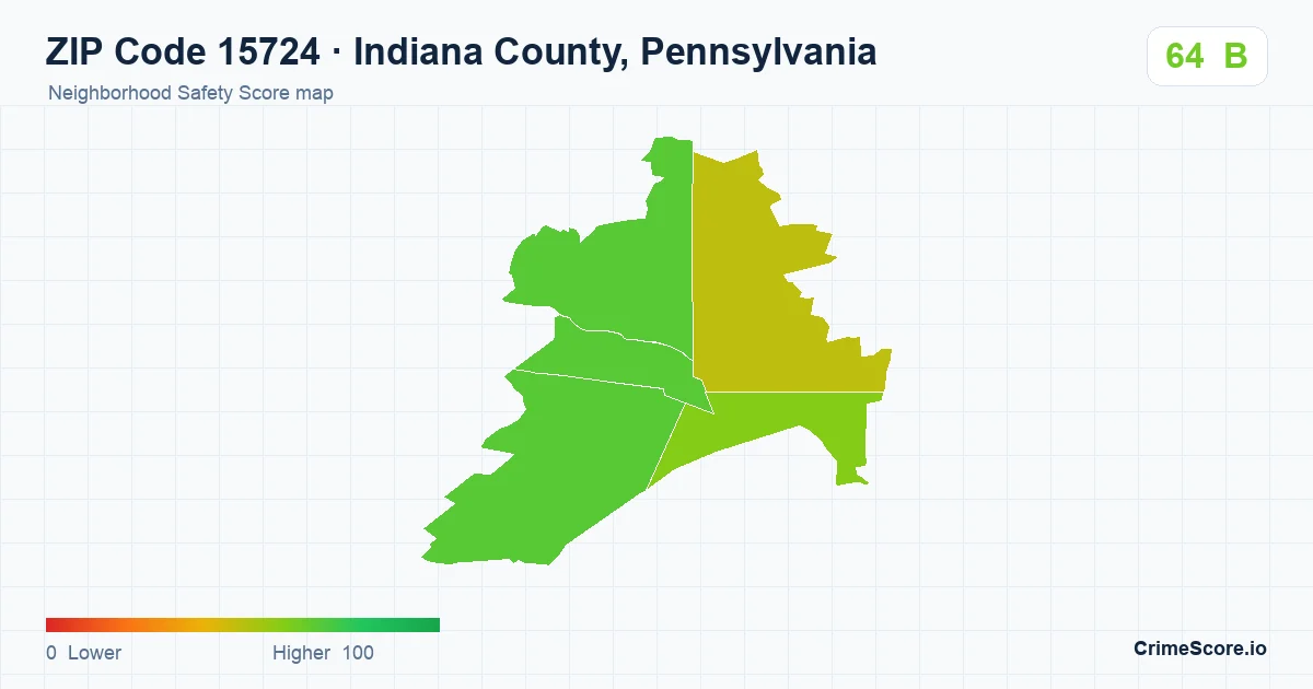 ZIP Code 15724 in Indiana County, Pennsylvania neighborhood Safety Score map