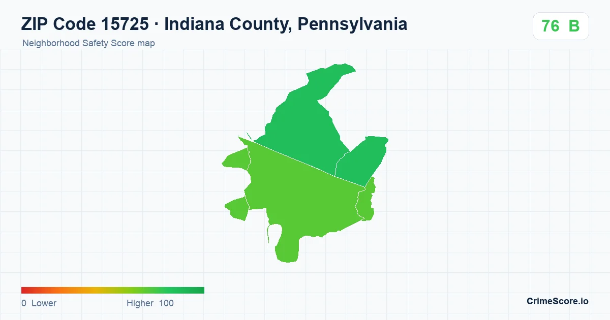ZIP Code 15725 in Indiana County, Pennsylvania neighborhood Safety Score map