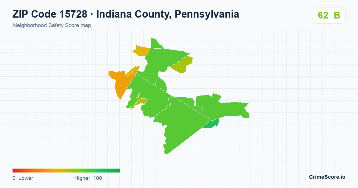 ZIP Code 15728 in Indiana County, Pennsylvania neighborhood Safety Score map